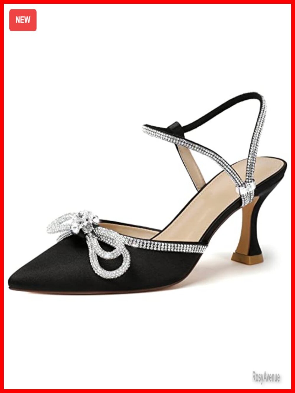 Women's Rhinestone Bow Kitten Heels Slingback Closed Toe Pumps Low Heel Wedding